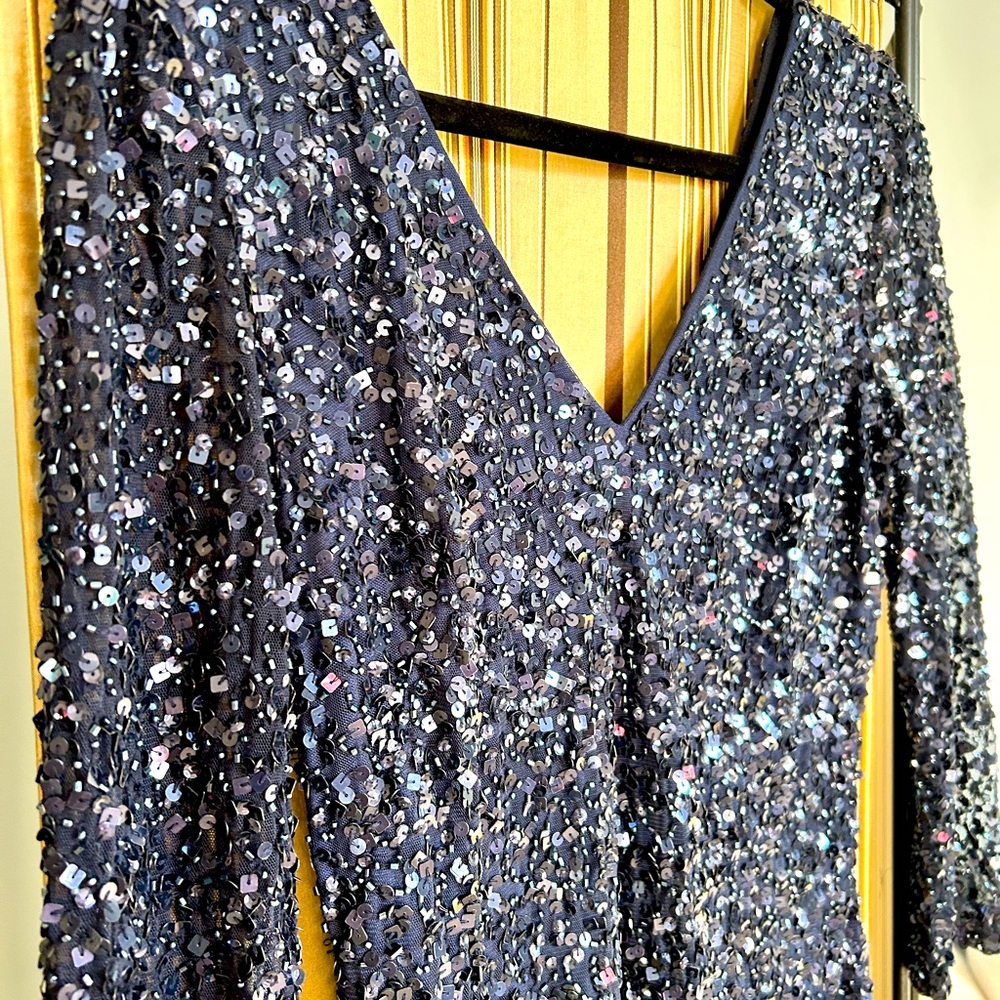 Sequin and beaded long sleeve dress.